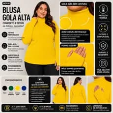 Blusa Gola Alta Feminina Plus Size Sem Costura no Pescoço com Dedeira | Tecido Texturizado BRASIL