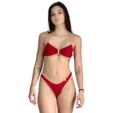 Biquíni EMILY Texturizado Bicolor Feminino, Top com  3 Amarrações, Tanga Semi Fio  Asa Delta