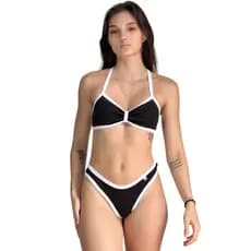 Biquíni Americano Feminino Bicolor Emily, Asa delta Semi Fio ,Top Faixa sem Bojo, Texturizado Verão
