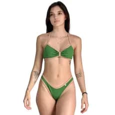 Biquíni Feminino Emily Moda Blogueira Bicolor, Verão Asa Delta ,Top Sem Bojo- Mel Maia