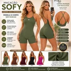 Macaquinho Feminino Curto Fitness Premium Sem Transparência Modelador Costa Cruzada com Regulador Academia Treino