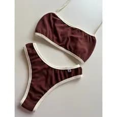 Biquíni Americano Marrom e Creme Bicolor, Top 2 em 1, Semi Fio Asa Delta