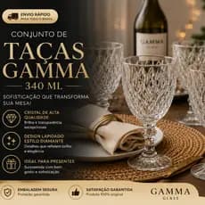 Jogo de 6 Taças de Vidro Diamond Transparente Bico Jaca Abacaxi 340ml