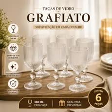 Jogo Taça de Vidro Grossa  6 Unidades  Grafiato 360 ML Sofisticada e Elegante