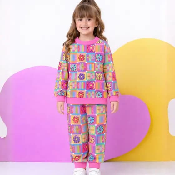 Conjunto Infantil Moletom Menina  inverno Estampado Flanelado Macio