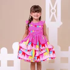 Vestido Infantil Junino Xadrez Quadrilha Festa São João Caipira.
