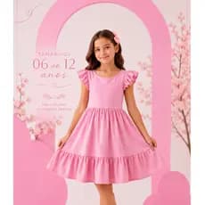 Vestido Infantil Rosa Menina Flor Verão Alça Rodado Fresco Casamento Aniversario Passeio Luxo Babado Babado
