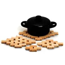 Descanso De Panela Em Madeira Kit Com 8 Unidades Liso