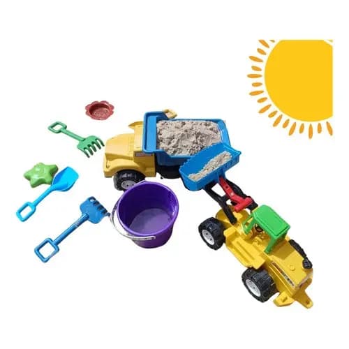 Kit Praia Infantil Trator Caminhão Balde Pá Rastelo Brinquedo Areia