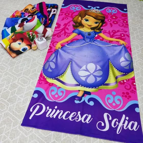 Toalha PRINCESA SOFIA de Banho e Praia Temática Personalizada do Gigante Algodão Rosa