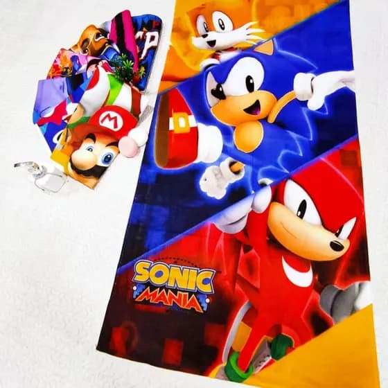 Toalha SONIC de Banho e Praia Personalizada Temática Knuckles Miles Infantil Gigante