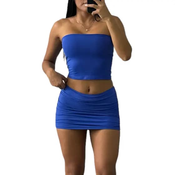 Conjunto Curto SUPLEX Tube Top Faixa Forrado com Mini Saia Drapeado Suplex