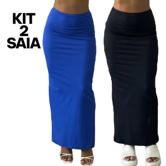 Kit 2 Saia Longa Justa Gringa SUPLEX Cos Alto Tubinho