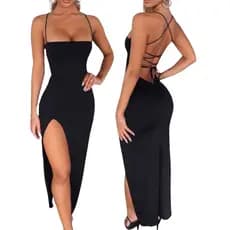 Vestido Longo Suplex Sofia Empina Bumbum Fenda com Costa Nua Detalhes e com Forro
