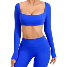 Conjunto Fitness SUPLEX Gringa Cropped Decotado Manga Longa Short Curto Academia