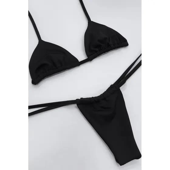 Conjunto Biquini Cortininha SUPLEX Sem Bojo Fio Com Amarração Moda Praia Beachwear