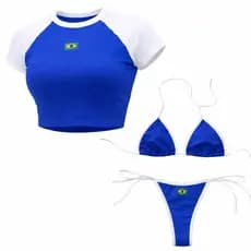Conjunto Cropped Biquíni Fita Brasil Calcinha Moda Gringa