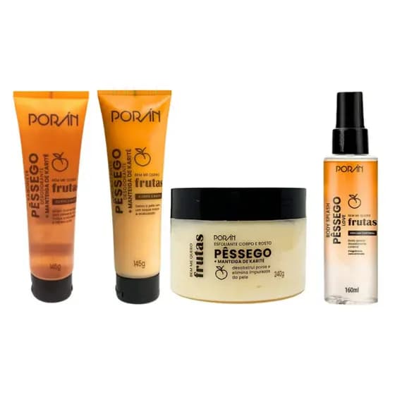 Kit Porán Pessego - Esfoliante, Sabonete, Hidratante e Body Splash