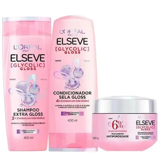 Kit Elseve Glycolic - Shampoo e Condicionador 400ml + Máscara 300g