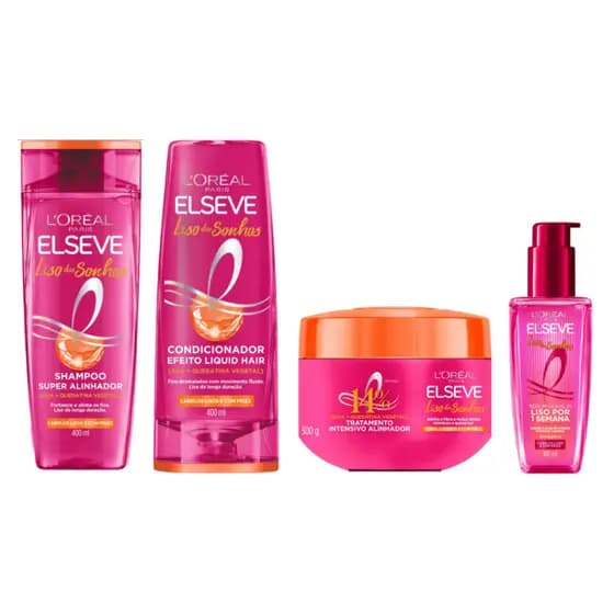 Kit Elseve Liso dos Sonhos - Shampoo e Condicionador 400ml + Sérum 100ml + Máscara 300g
