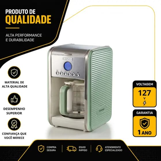 CAFETEIRA ELÉTRICA ARIETE VINTAGE PROGRAMAVEL COM FILTRO 900W VERDE 127V 00M13420EARBR