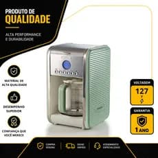 CAFETEIRA ELÉTRICA ARIETE VINTAGE PROGRAMAVEL COM FILTRO 900W VERDE 127V 00M13420EARBR