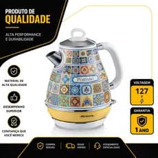 CHALEIRA ELÉTRICA ARIETE POSITANO 1,7L COM BASE 360° 1500W EM AÇO INOX ESTAMPADO 127V 00C28690NARBR