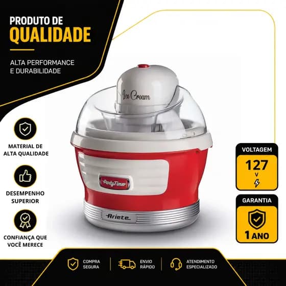 SORVETEIRA ARIETE PARTY TIME 643 1,5 LITROS 127V VERMELHA 00C064309ARBR