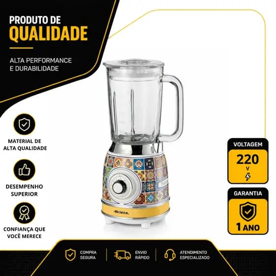 LIQUIDIFICADOR ARIETE POSITANo COPO DE VIDRO 1,5L 4 VELOCIDADES 1000W ESTAMPADO 220V 00C05890PARBR
