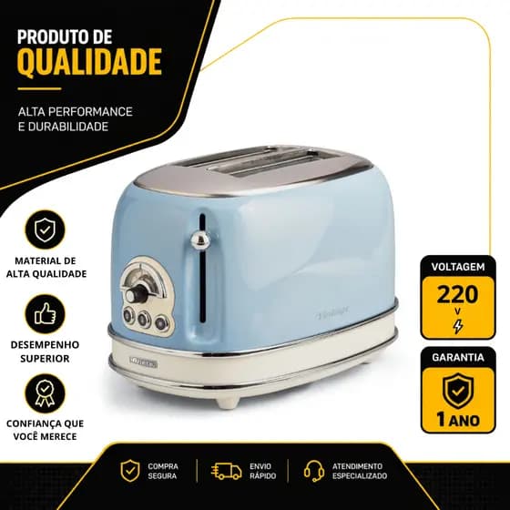 TORRADEIRA ELÉTRICA ARIETE VINTAGE COM 6 NIVEIS DE TOSTAGEM 750W AZUL 220V 00C015515ARBR