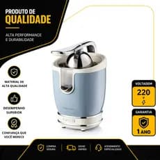 ESPREMEDOR DE FRUTAS ARIETE VINTAGE PRO ELÉTRICO 60W EM AÇO INOX AZUL 220V 00C041305ARBR