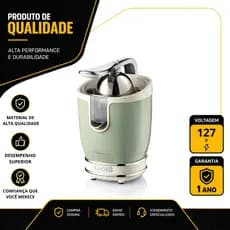 ESPREMEDOR DE FRUTAS ARIETE VINTAGE PRO ELÉTRICO 85W EM AÇO INOX VERDE 127V 00C04130EARBR