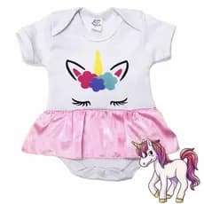 Body Bebê Temático Menina Fantasia Infantil - Unicornio +BRINDE