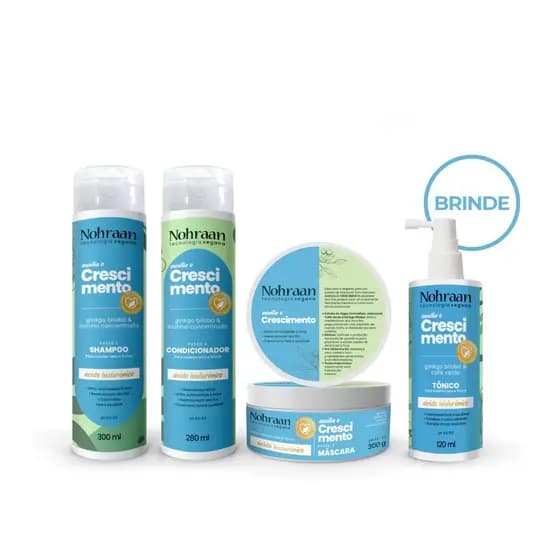 Kit Nohraan Auxilia o Crescimento Com Shampoo Condicionador Máscara e Tônico Brinde