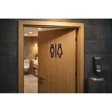 Placa Banheiro Masculino Feminino MDF Preto – Sinalização Sanitário Homem Mulher Porta Parede