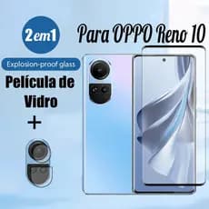 Película de Vidro OPPO Reno 10 10 5G 2 Em 1 Protetor De Tela De Vidro Temperado Para Reno 11 F 10 Pro Plus 7 4G 5G Filme E Lente De Câmera