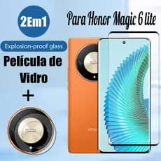 Película Protetoras de Vidro Honor Magic6 Lite 5G 2 Em 1 Protetor De Tela De Vidro Temperado Para Magic 6 5 Pro 9D Filme E De Lente De Câmera