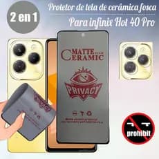 Película Anti Espião De Cerâmica infinix Hot 40 Pro Free Fire 2 Em 1 Protetor De Tela Anti-Espionagem Para 40i 30 4G Cerâmica Fosca Privacidade Filme Macio E De Lente De Câmera