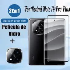 Película de Vidro Temperado 2 Em 1 Para Xiaomi Redmi Note 14 Pro Plus 13 5G Com Filme De Lente De Câmera