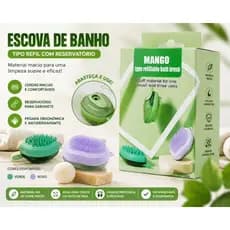Escova de Banho Massageadora com Reservatório para Sabonete Refil Silicone Macio Antiderrapante