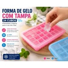 Forma de Gelo em Silicone com Tampa – 24 Cubos Flexíveis, Livre de BPA