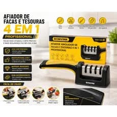 Afiador de Facas e Tesouras Profissional Amarelo - Afiação Rápida e Cabo Ergonômico