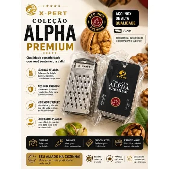 Mini Ralador Inox 8cm Alpha Premium X-Pert para Queijo Legumes Chocolate Ralador de Cozinha