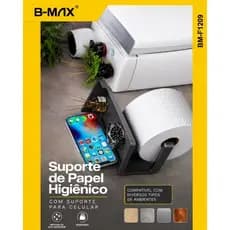 Porta Papel Higiênico Stander Com Suporte Para Celular Preto