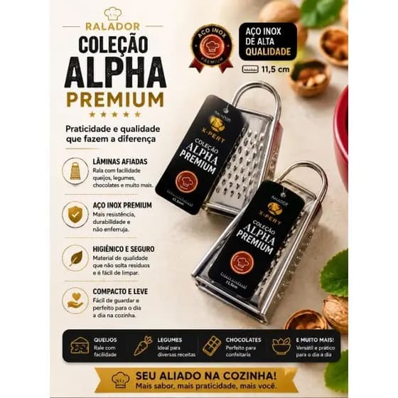 Ralador de Cozinha Inox 4 Faces Alpha Premium 11,5cm Mini Ralador para Queijo Legumes Chocolate