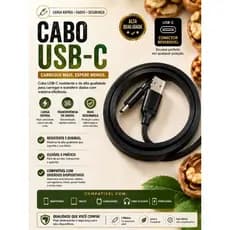 Cabo USB Tipo C 1 Metro Carregamento Rápido USB-C para Celular Android Transferência de Dados