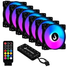 Kit 7 Fans Cooler Ventoinhas Pc Gamer Rise Mode Z Black Argb C/ Controladora Hub Preto