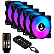Kit 5 Fans Cooler Ventoinhas Pc Gamer Rise Mode Z Black Argb C/ Controladora Hub Preto