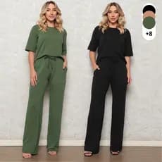 Conjunto Moletinho  Conjunto Feminino Conjunto Calça Pantalona E Blusa Confortável Soltinho Inverno