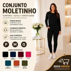 Conjunto Moletinho Blusa e Calça Jogger possue bolso e Elástico Roupa Feminina Moda Inverno Elegante